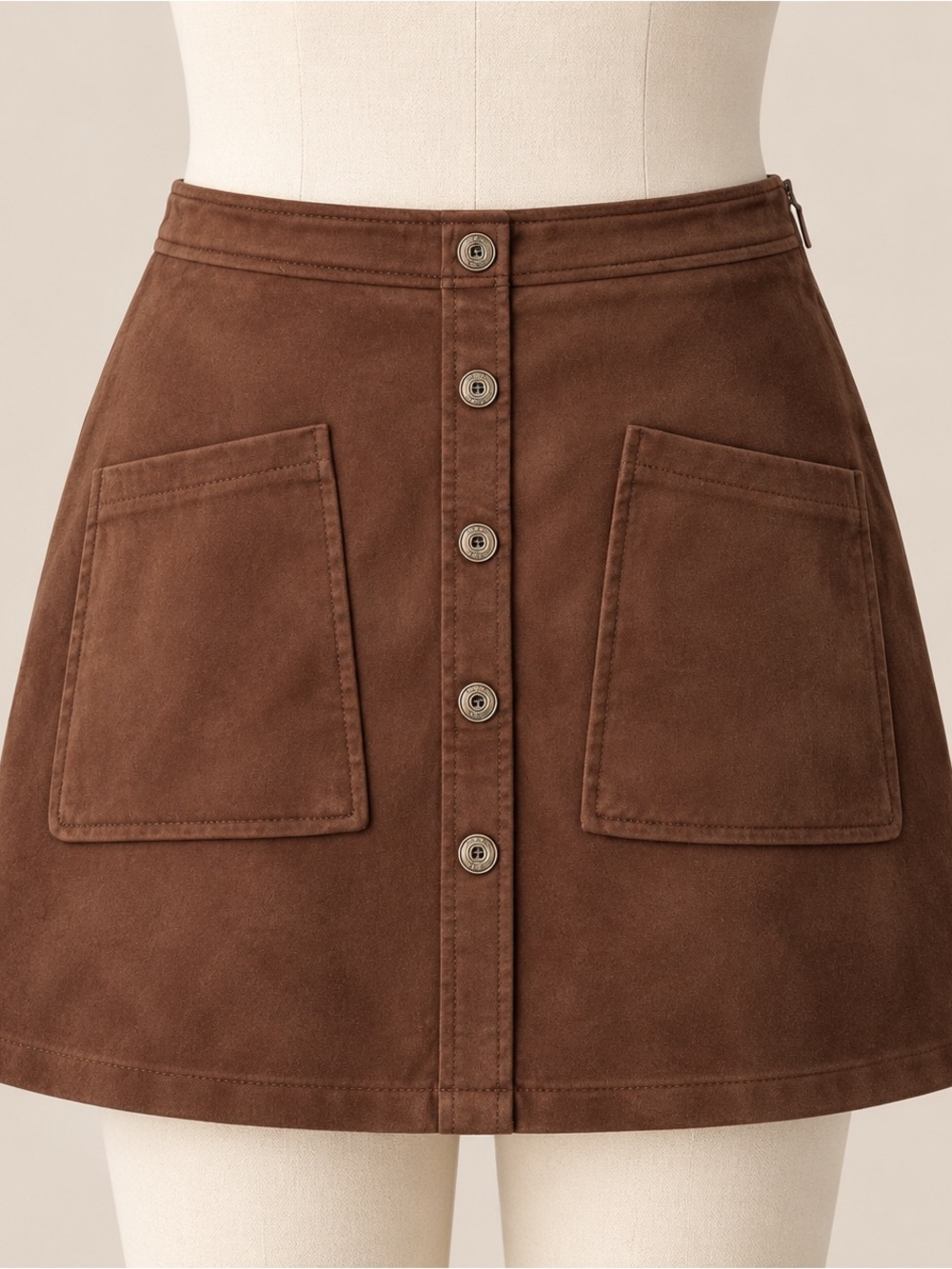 Hunter Chocolate Brown Button-Front Mini Skirt